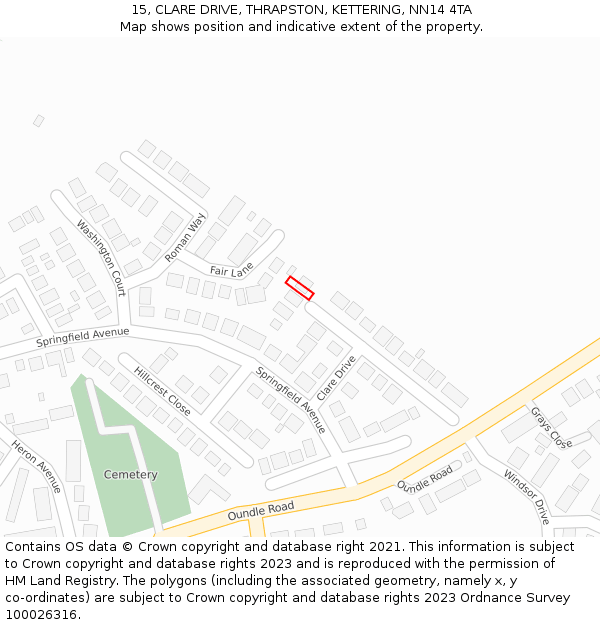 15, CLARE DRIVE, THRAPSTON, KETTERING, NN14 4TA: Location map and indicative extent of plot
