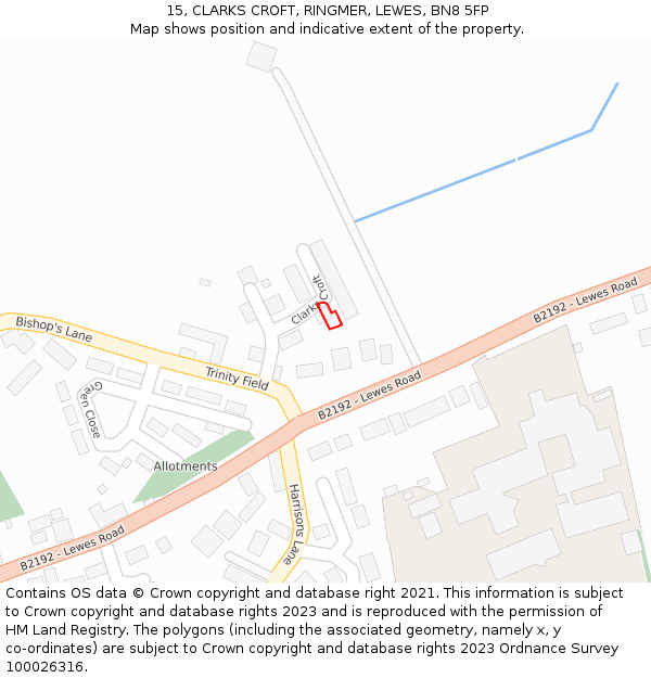 15, CLARKS CROFT, RINGMER, LEWES, BN8 5FP: Location map and indicative extent of plot