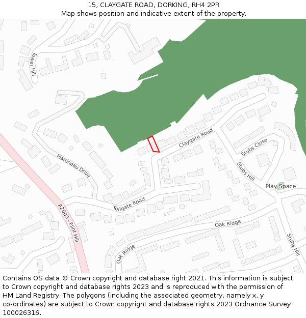15, CLAYGATE ROAD, DORKING, RH4 2PR: Location map and indicative extent of plot