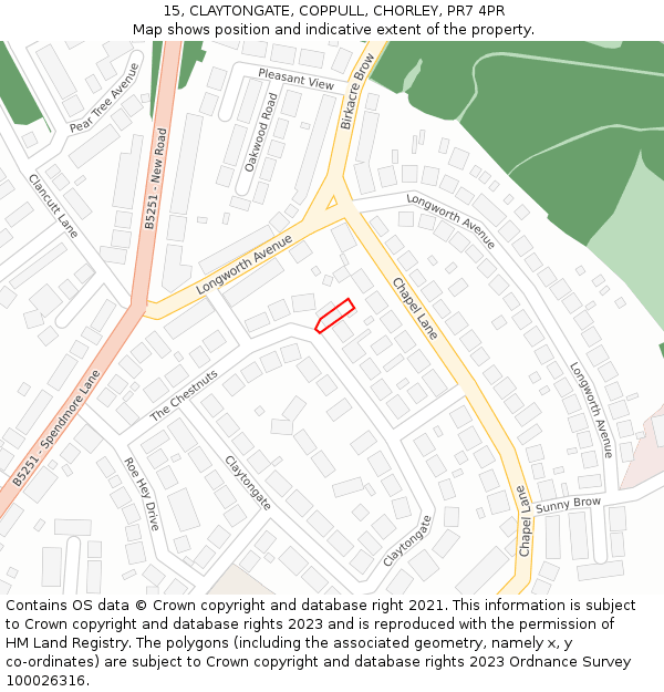 15, CLAYTONGATE, COPPULL, CHORLEY, PR7 4PR: Location map and indicative extent of plot