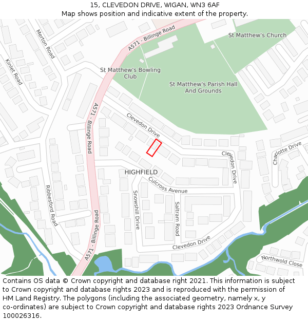 15, CLEVEDON DRIVE, WIGAN, WN3 6AF: Location map and indicative extent of plot
