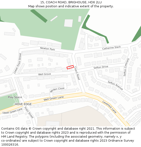 15, COACH ROAD, BRIGHOUSE, HD6 2LU: Location map and indicative extent of plot