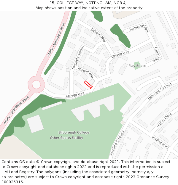 15, COLLEGE WAY, NOTTINGHAM, NG8 4JH: Location map and indicative extent of plot