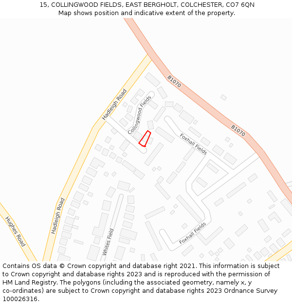 15, COLLINGWOOD FIELDS, EAST BERGHOLT, COLCHESTER, CO7 6QN: Location map and indicative extent of plot