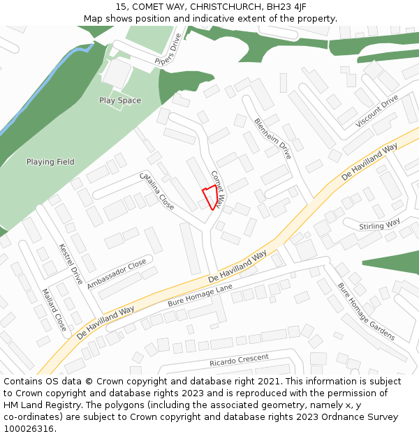 15, COMET WAY, CHRISTCHURCH, BH23 4JF: Location map and indicative extent of plot