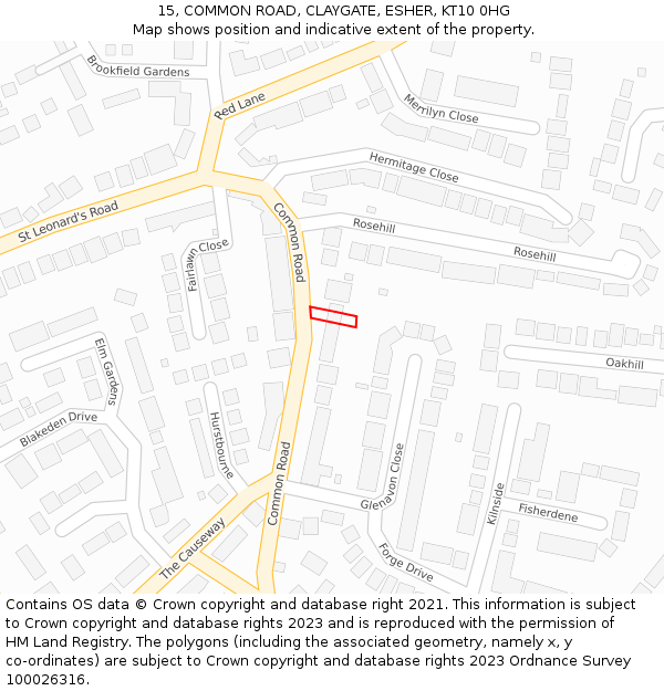 15, COMMON ROAD, CLAYGATE, ESHER, KT10 0HG: Location map and indicative extent of plot