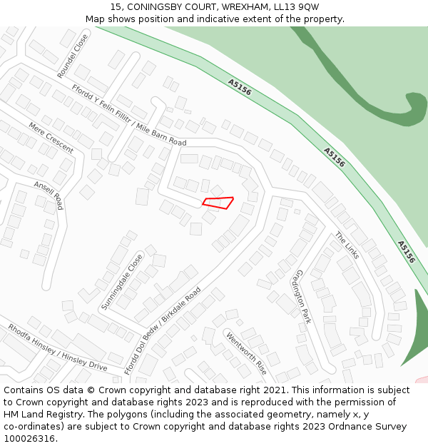 15, CONINGSBY COURT, WREXHAM, LL13 9QW: Location map and indicative extent of plot