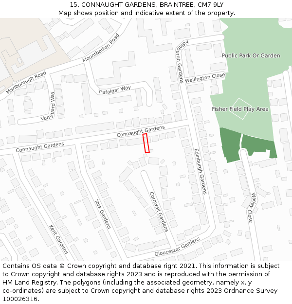 15, CONNAUGHT GARDENS, BRAINTREE, CM7 9LY: Location map and indicative extent of plot