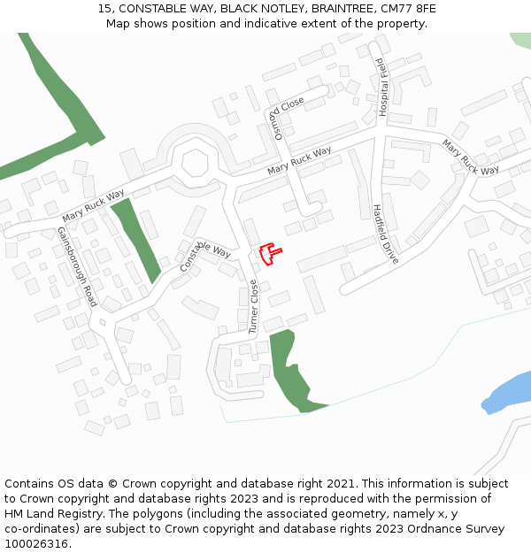 15, CONSTABLE WAY, BLACK NOTLEY, BRAINTREE, CM77 8FE: Location map and indicative extent of plot