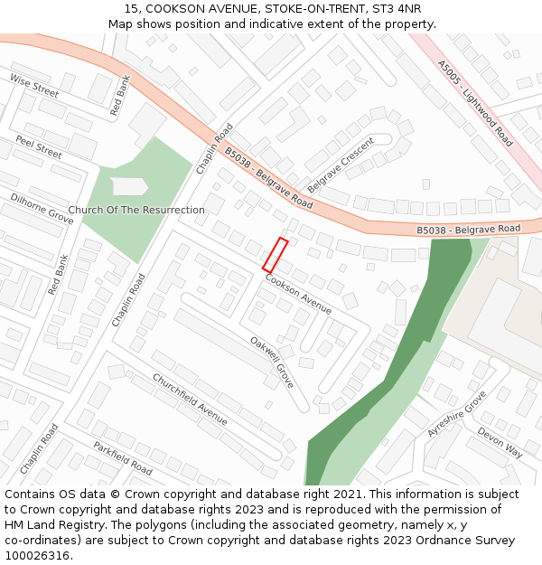 15, COOKSON AVENUE, STOKE-ON-TRENT, ST3 4NR: Location map and indicative extent of plot