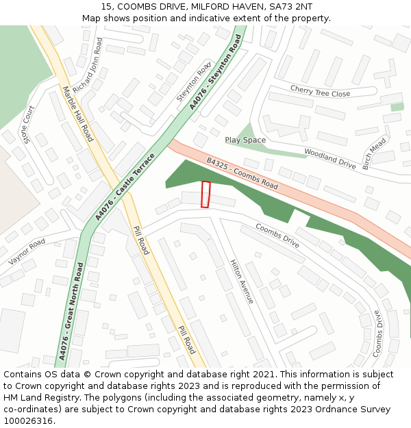 15, COOMBS DRIVE, MILFORD HAVEN, SA73 2NT: Location map and indicative extent of plot