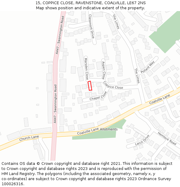 15, COPPICE CLOSE, RAVENSTONE, COALVILLE, LE67 2NS: Location map and indicative extent of plot