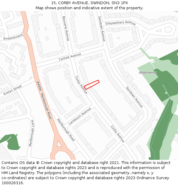 15, CORBY AVENUE, SWINDON, SN3 1PX: Location map and indicative extent of plot