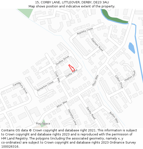 15, CORBY LANE, LITTLEOVER, DERBY, DE23 3AU: Location map and indicative extent of plot