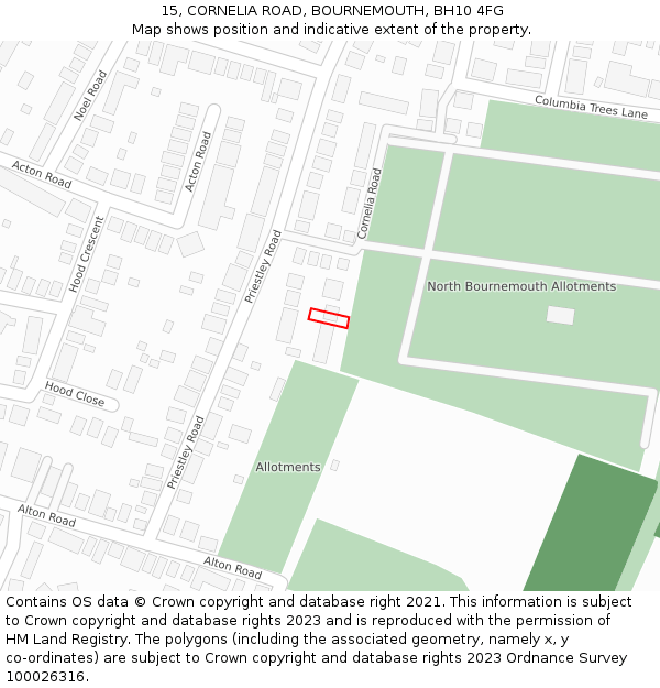 15, CORNELIA ROAD, BOURNEMOUTH, BH10 4FG: Location map and indicative extent of plot