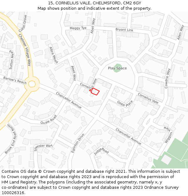 15, CORNELIUS VALE, CHELMSFORD, CM2 6GY: Location map and indicative extent of plot