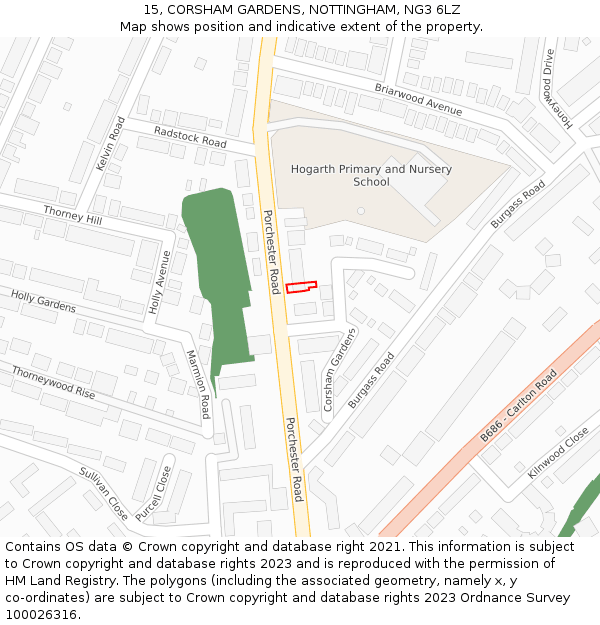 15, CORSHAM GARDENS, NOTTINGHAM, NG3 6LZ: Location map and indicative extent of plot