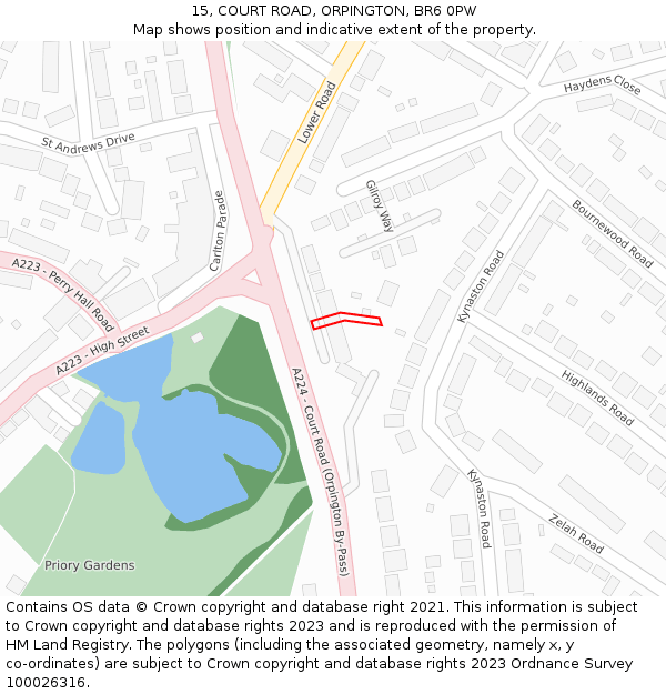 15, COURT ROAD, ORPINGTON, BR6 0PW: Location map and indicative extent of plot