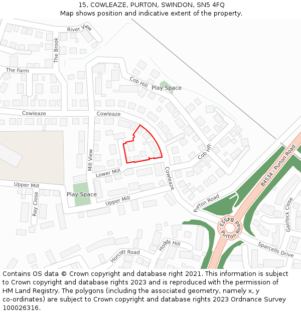 15, COWLEAZE, PURTON, SWINDON, SN5 4FQ: Location map and indicative extent of plot