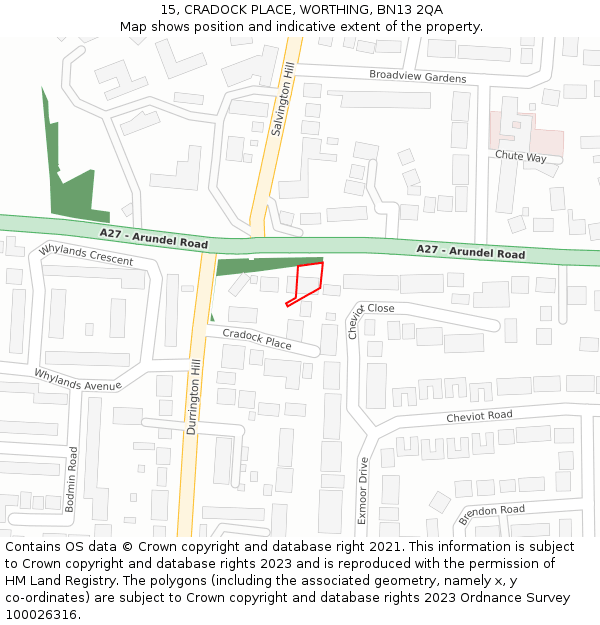15, CRADOCK PLACE, WORTHING, BN13 2QA: Location map and indicative extent of plot
