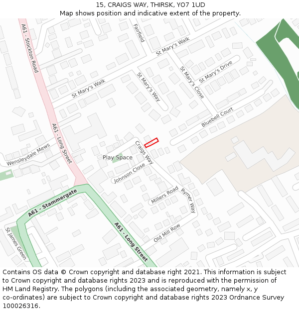 15, CRAIGS WAY, THIRSK, YO7 1UD: Location map and indicative extent of plot