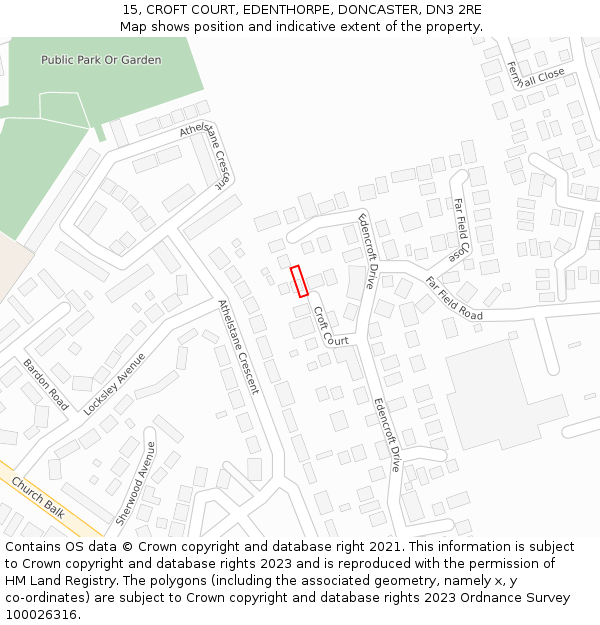 15, CROFT COURT, EDENTHORPE, DONCASTER, DN3 2RE: Location map and indicative extent of plot