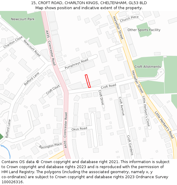 15, CROFT ROAD, CHARLTON KINGS, CHELTENHAM, GL53 8LD: Location map and indicative extent of plot