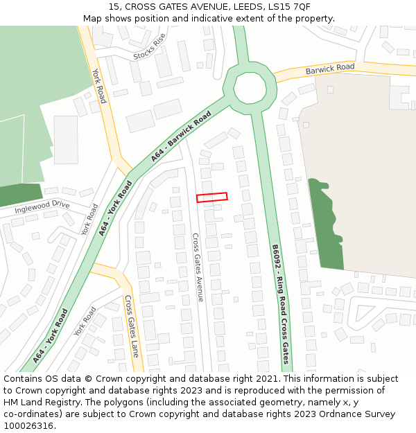 15, CROSS GATES AVENUE, LEEDS, LS15 7QF: Location map and indicative extent of plot