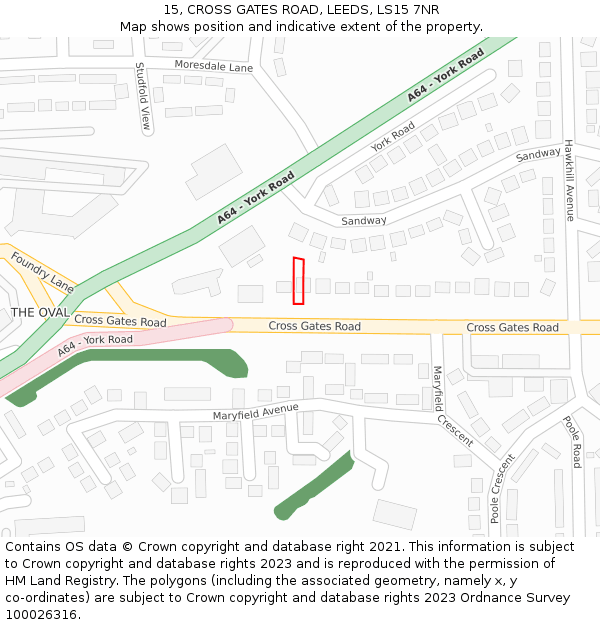 15, CROSS GATES ROAD, LEEDS, LS15 7NR: Location map and indicative extent of plot