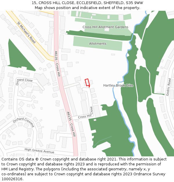 15, CROSS HILL CLOSE, ECCLESFIELD, SHEFFIELD, S35 9WW: Location map and indicative extent of plot