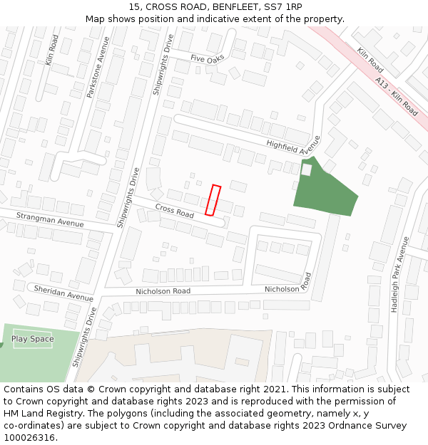 15, CROSS ROAD, BENFLEET, SS7 1RP: Location map and indicative extent of plot