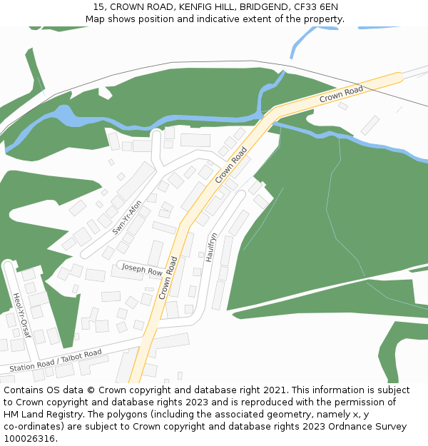 15, CROWN ROAD, KENFIG HILL, BRIDGEND, CF33 6EN: Location map and indicative extent of plot