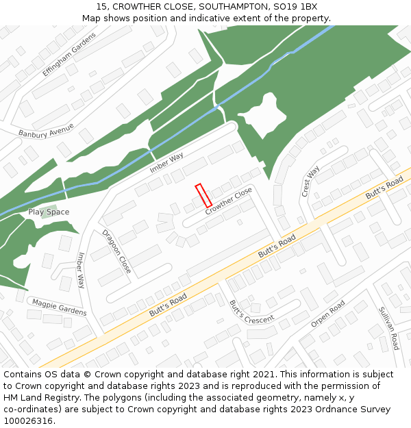 15, CROWTHER CLOSE, SOUTHAMPTON, SO19 1BX: Location map and indicative extent of plot