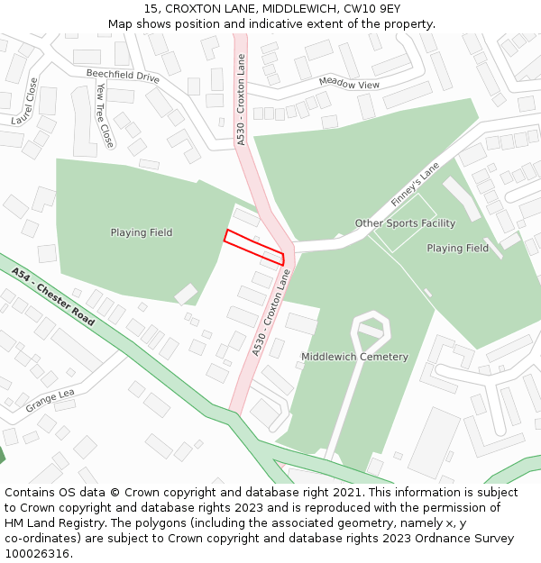 15, CROXTON LANE, MIDDLEWICH, CW10 9EY: Location map and indicative extent of plot