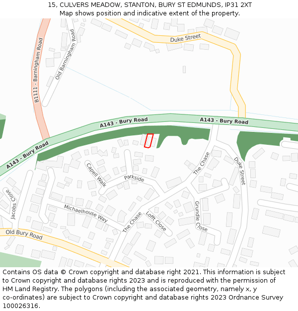 15, CULVERS MEADOW, STANTON, BURY ST EDMUNDS, IP31 2XT: Location map and indicative extent of plot