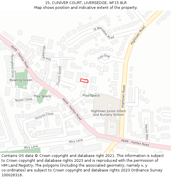 15, CUNIVER COURT, LIVERSEDGE, WF15 8LR: Location map and indicative extent of plot