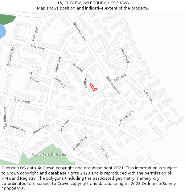 15, CURLEW, AYLESBURY, HP19 0WG: Location map and indicative extent of plot