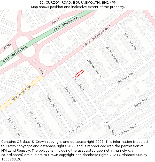 15, CURZON ROAD, BOURNEMOUTH, BH1 4PN: Location map and indicative extent of plot