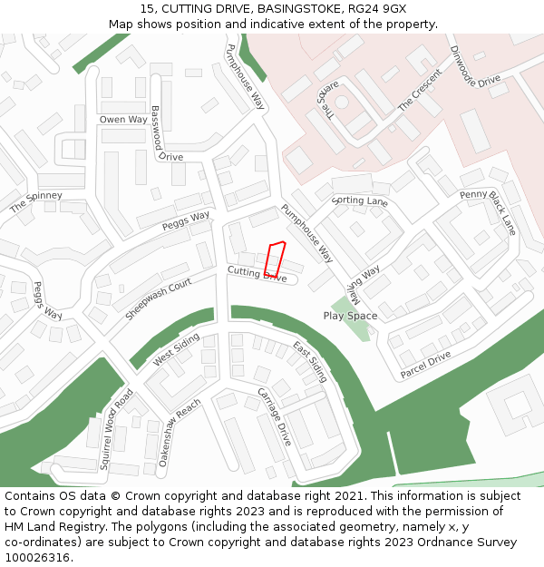 15, CUTTING DRIVE, BASINGSTOKE, RG24 9GX: Location map and indicative extent of plot