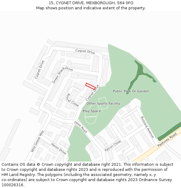 15, CYGNET DRIVE, MEXBOROUGH, S64 0FG: Location map and indicative extent of plot