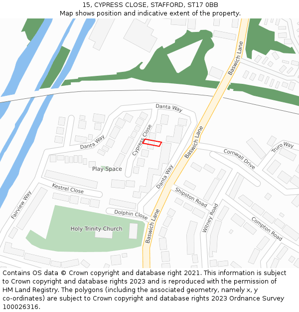 15, CYPRESS CLOSE, STAFFORD, ST17 0BB: Location map and indicative extent of plot