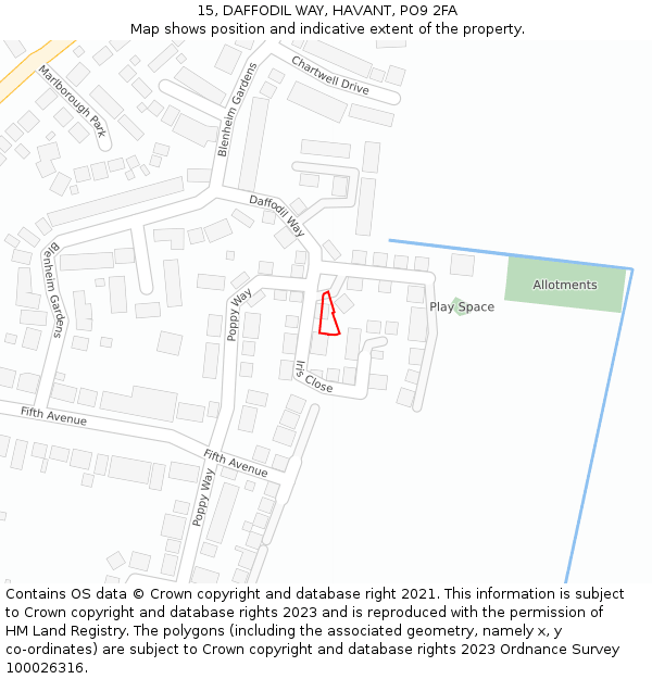 15, DAFFODIL WAY, HAVANT, PO9 2FA: Location map and indicative extent of plot