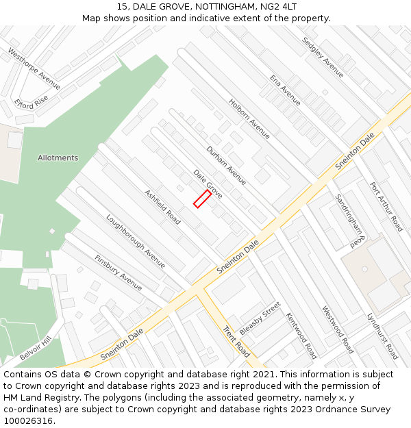 15, DALE GROVE, NOTTINGHAM, NG2 4LT: Location map and indicative extent of plot