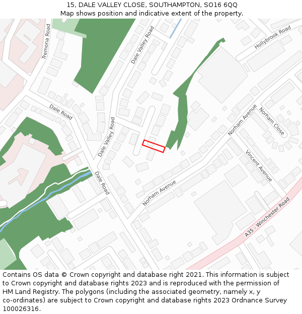 15, DALE VALLEY CLOSE, SOUTHAMPTON, SO16 6QQ: Location map and indicative extent of plot