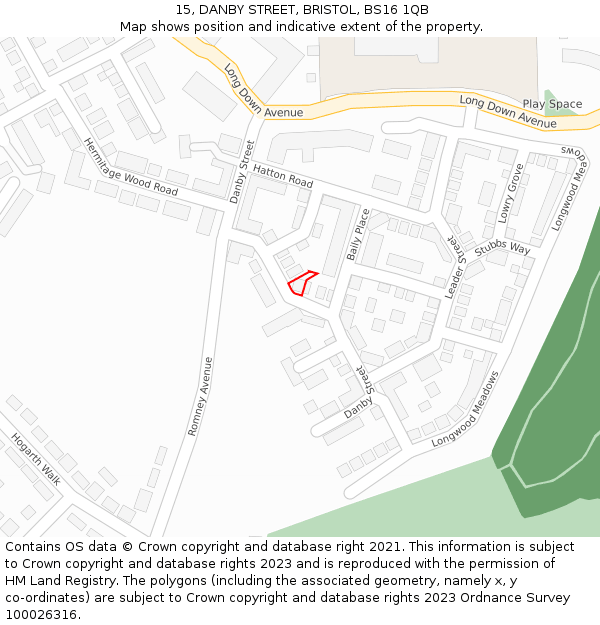 15, DANBY STREET, BRISTOL, BS16 1QB: Location map and indicative extent of plot