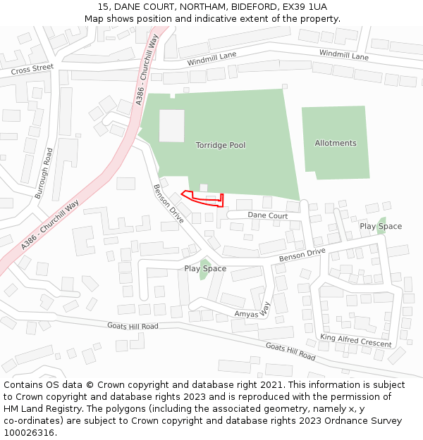 15, DANE COURT, NORTHAM, BIDEFORD, EX39 1UA: Location map and indicative extent of plot