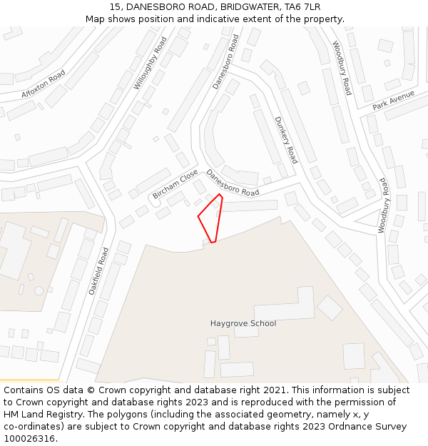15, DANESBORO ROAD, BRIDGWATER, TA6 7LR: Location map and indicative extent of plot