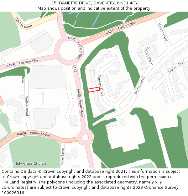 15, DANETRE DRIVE, DAVENTRY, NN11 4GY: Location map and indicative extent of plot