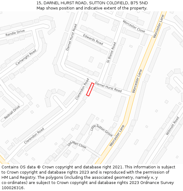 15, DARNEL HURST ROAD, SUTTON COLDFIELD, B75 5ND: Location map and indicative extent of plot