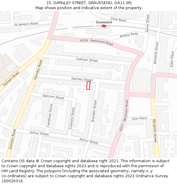 15, DARNLEY STREET, GRAVESEND, DA11 0PJ: Location map and indicative extent of plot